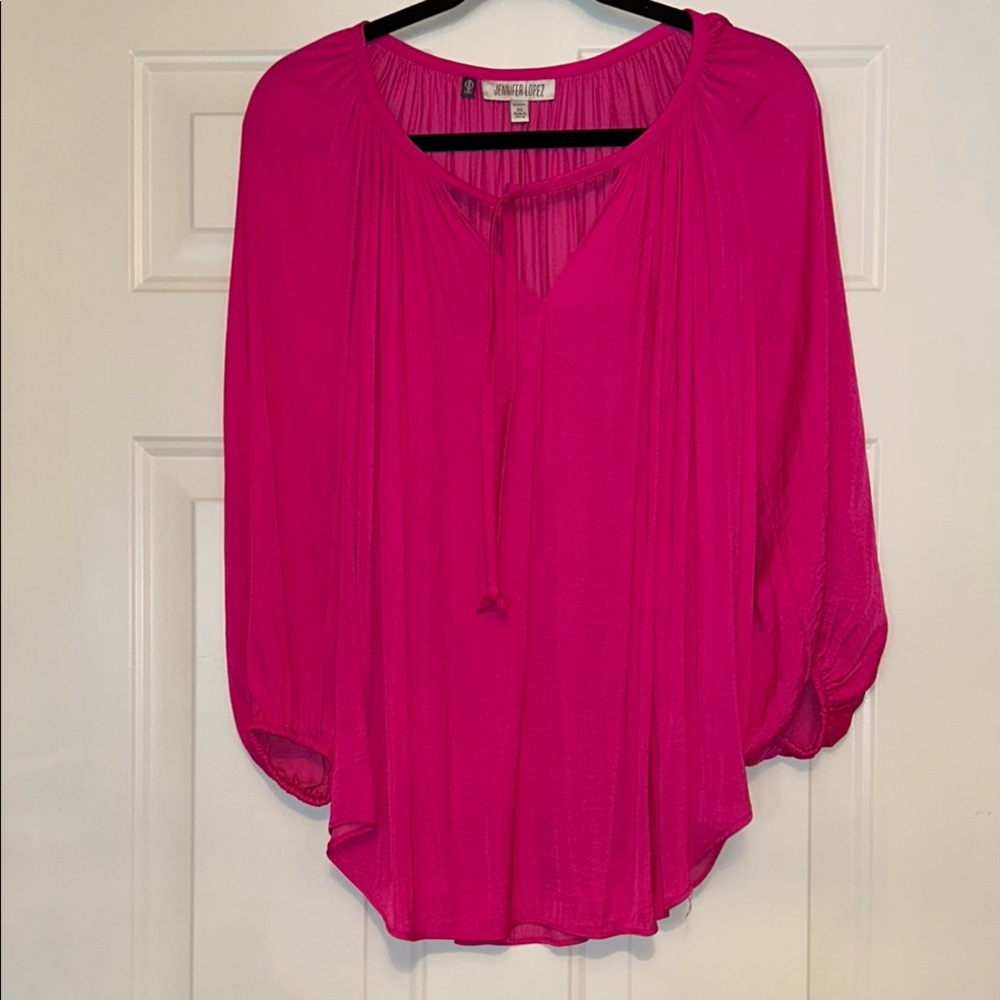 Jennifer Lopez Women's Silky Top 0X Pink Flowing Loose Relaxed Career
